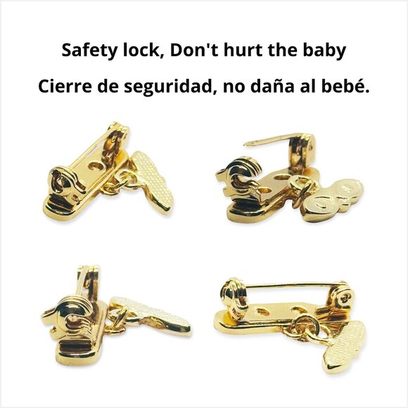 Azabache Brooch 14k Gold Plated Lucky Charm, Ojitos De Santa Lucia - Picture 9 of 9